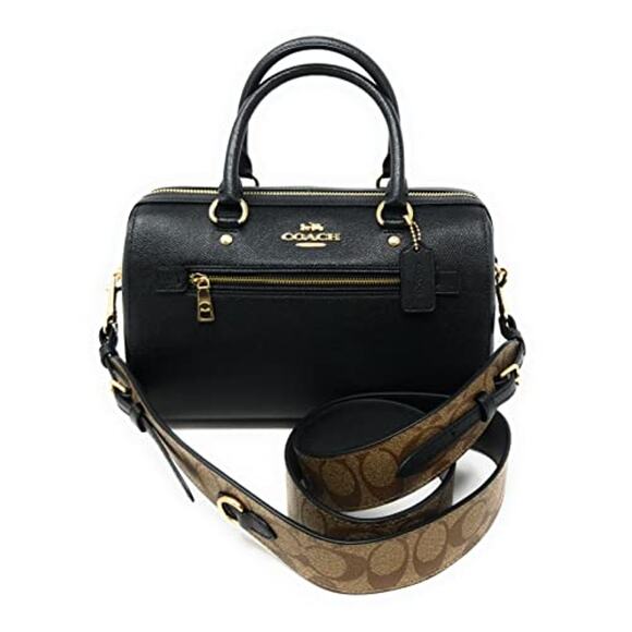 Coach women Rowan Satchel with Signature Canvas Detail in Black Khaki - Picture 2 of 4